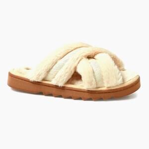 Dearfoams Astrid Crossband Slides Creme Brulee size XL